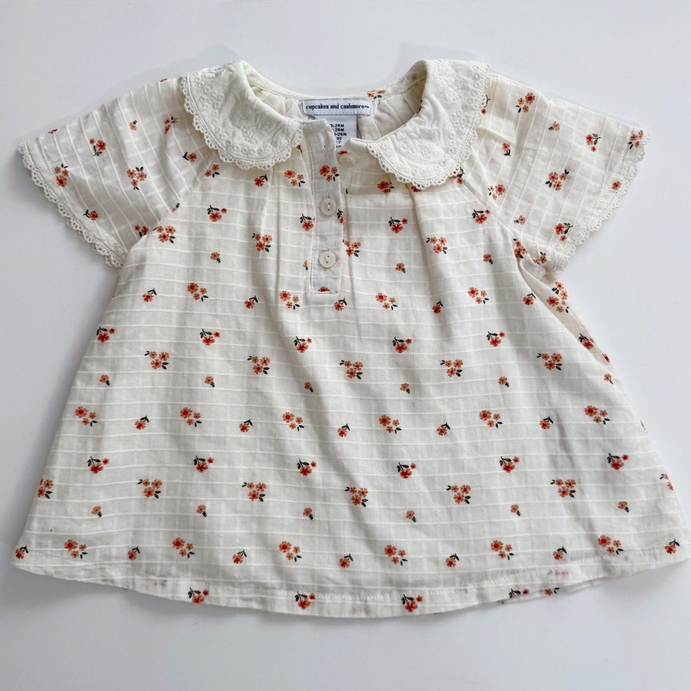 Cupcakes and Cashmere Baby Girl Floral Dress Peter‎ Pan Collar Cottagecore 24M